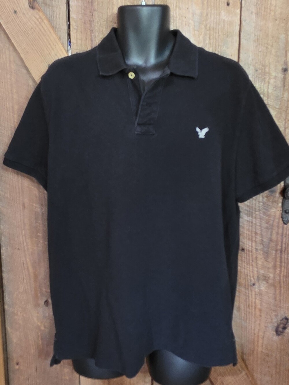 American Eagle Black Polo Shirt Mens XL Short Sleeve Classic Pique Cotton EUC